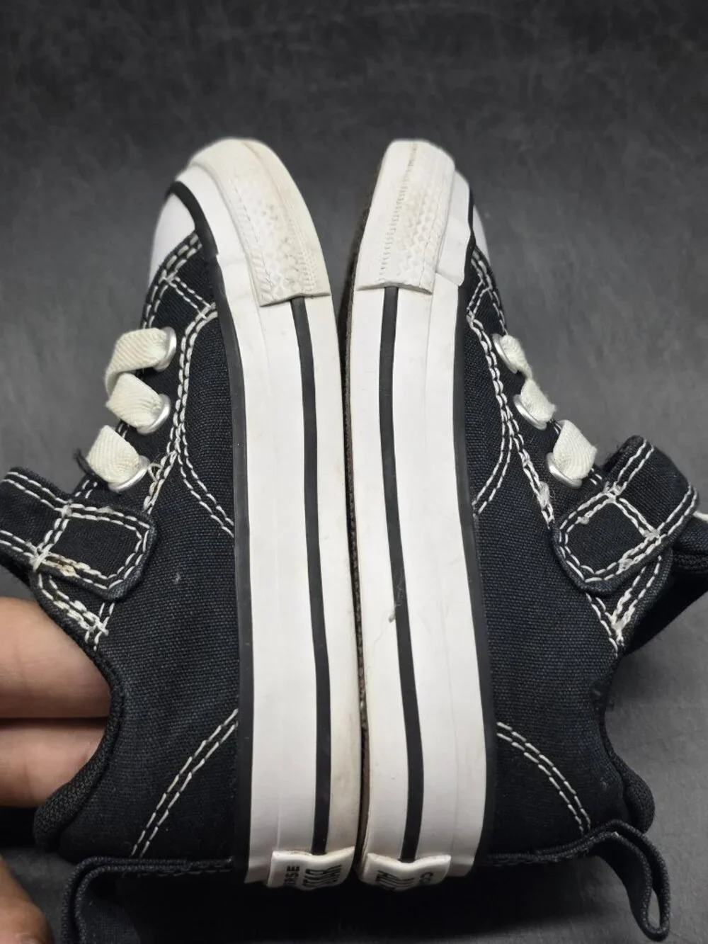 Converse All Star Shoes Boys Size 6 Black Strap Low Top Sneakers Stains